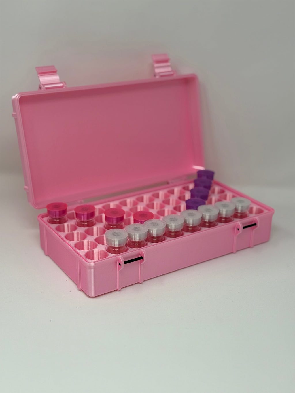 50-Vial 10mL Vial Vault Case | GLP-1 Peptide & TRT Storage | Hard-Shell Hinged Organizer